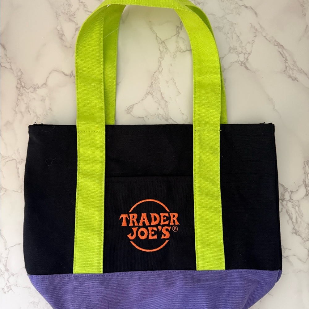 Trader Joe’s Black and Purple Tote with Green Handles